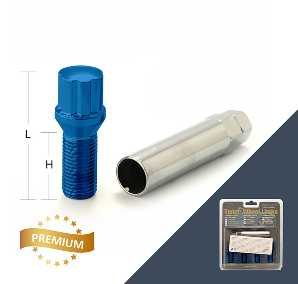 Болт секретный M12x1,25 55/30, внешний спец, 4+1 ключ, BLUE, TLB0206 Anmax