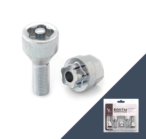 Болт секретный M12x1,25 48/25, конус, 4+1 ключ, Цинк, JN-613