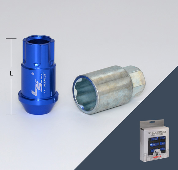 Гайка M12x1,5 44, внешний спец, алюминиевая, 20+1 ключ, BLUE, AL116