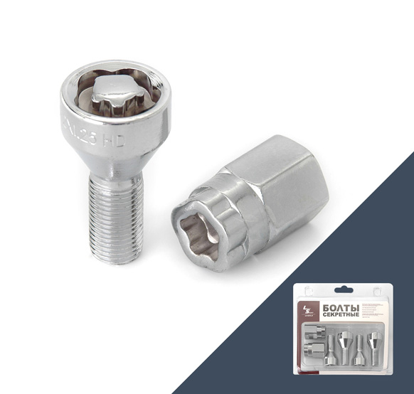 Болт секретный M12x1,25 43/23, конус, 4+2 ключа, штамп, CH, 91605MSP