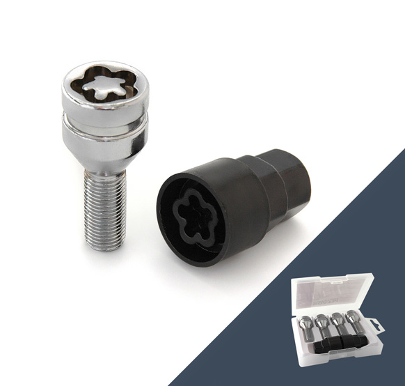 Болт секретный M12x1,25 56/28, конус, 4+2 ключа, пластиковая коробка, CH, JN-623