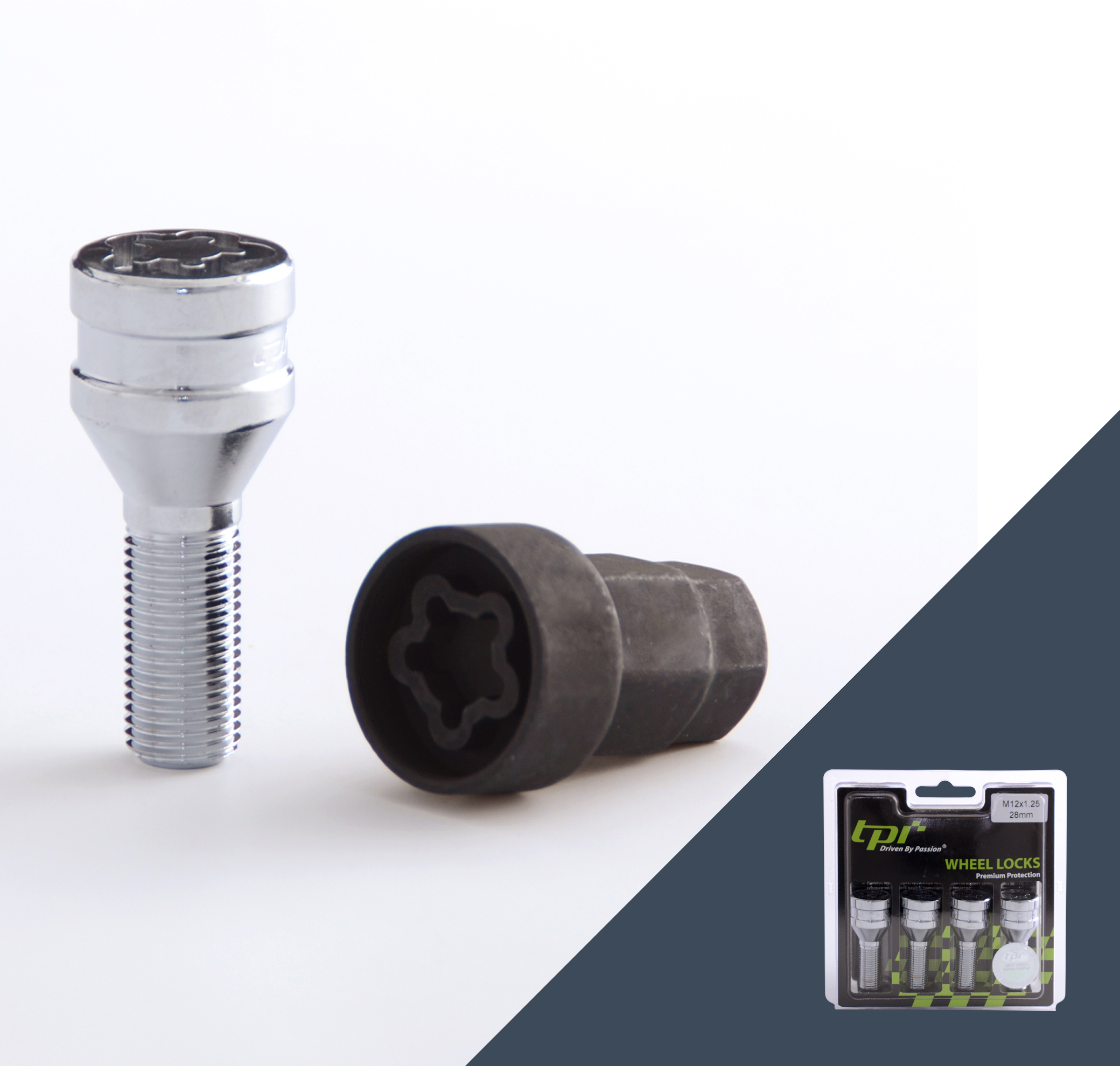 Болт секретный M12x1,25 53/28, конус, 4+2 ключа, CH, C672028F-2KEY Tpi