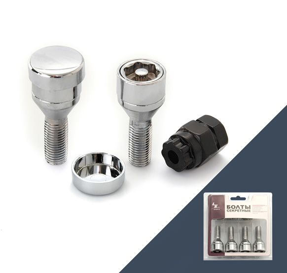 Болт секретный M12x1,25 54/28, конус, 4+2 ключа, 4 колпачка, CH, 63600SP