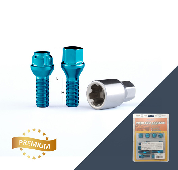 Болт M14x1,5 52/27, hex17, конус, 16 шт, секрет 4+1, BLUE, B012709L Anmax